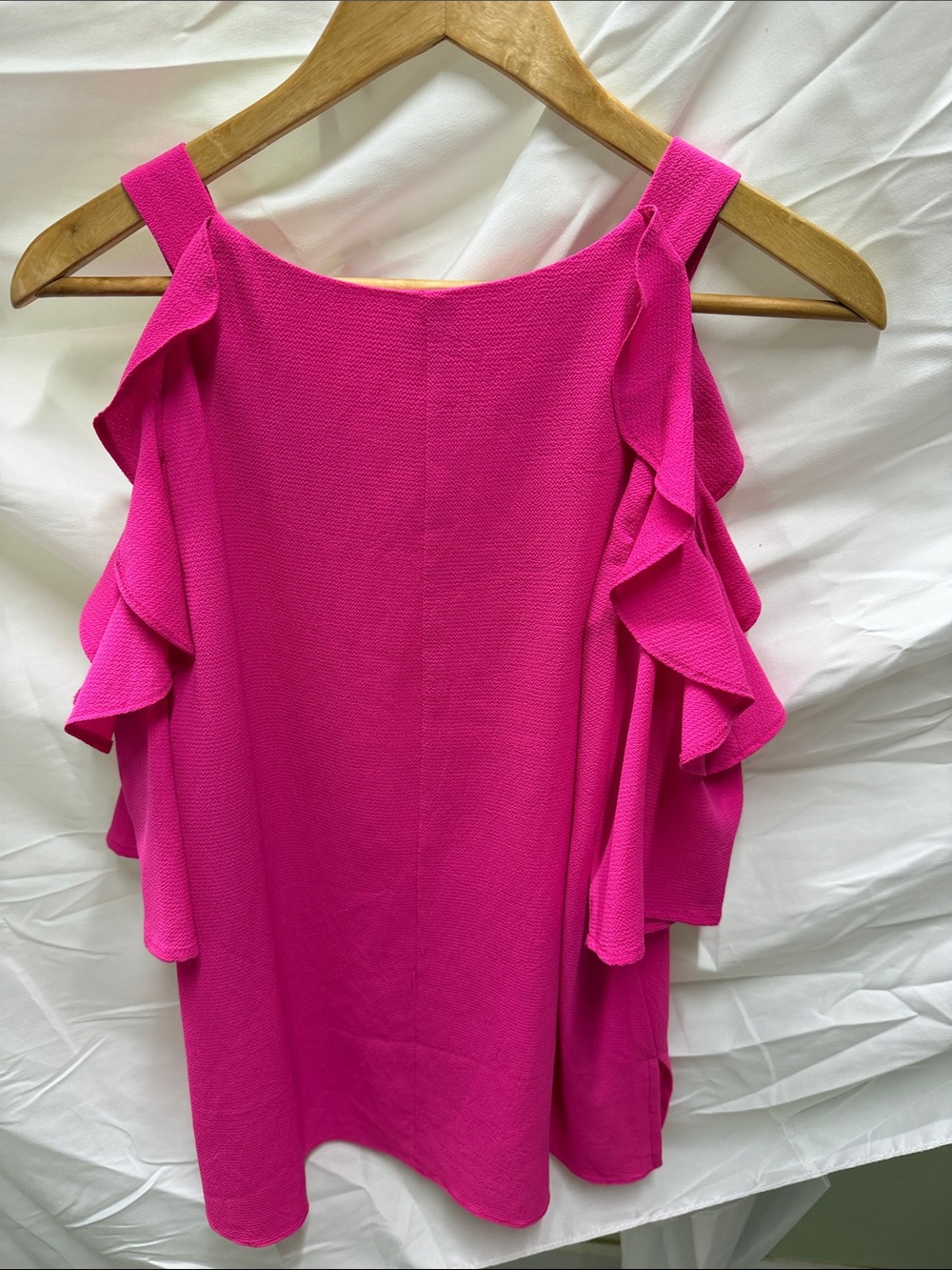 Umgee Fuchsia Ruffle Cold-Shoulder Blouse - Picture 3 of 3